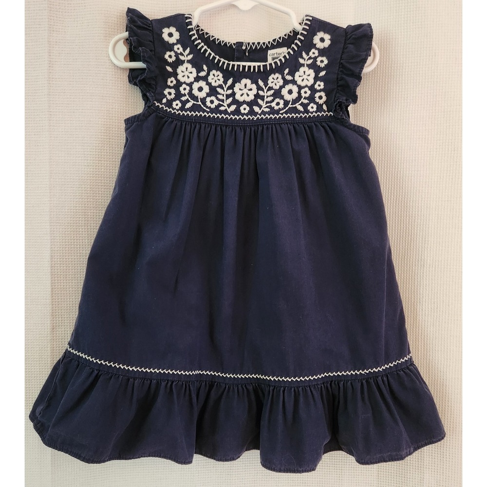Carter's Dress Girls Size 24 M Navy Blue White Embroidery Matching Bloomers